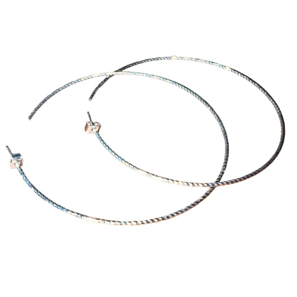 Womens Large Hoop Fashion Earrings Post Silver